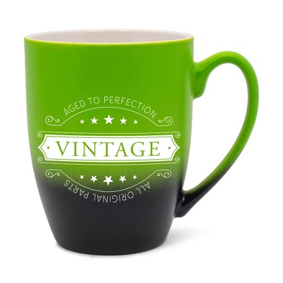 Elanze Designs Aged To Perfection Vintage All Original Parts Two Toned Ombre Matte Green and Black 12 ounce Ceramic Stoneware Coffee Cup Mug