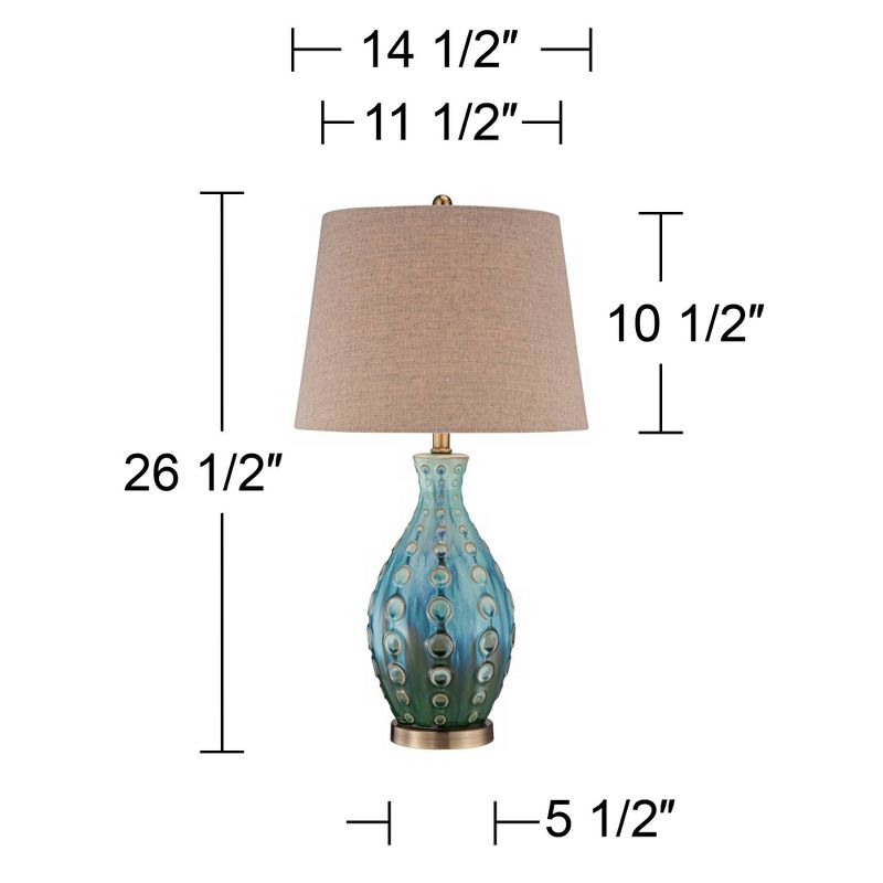 360 Lighting Mid Century Modern Table Lamp Vase 26.5" High Teal Handmade Tan Linen Tapered Drum Shade for Living Room Family Bedroom (Color May Vary), 4 of 10