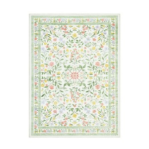 Coolmee Living Room Rugs Washable Boho Vintage Floral Soft Non Slip Rug Low Pile Carpet for Bedroom Dining Room Office Decor Indoor Black - 1 of 4