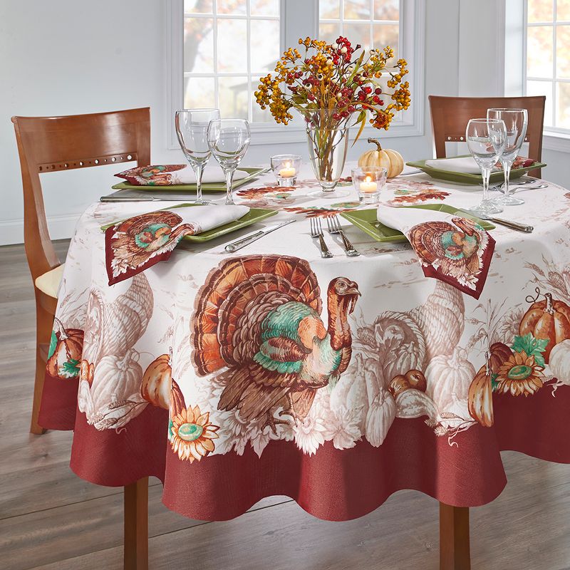 Holiday Turkey Bordered Fall Tablecloth - White/Red - Elrene Home Fashions, 2 of 4