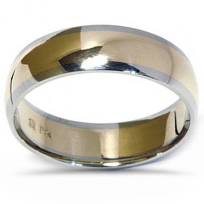 Pompeii3 Mens 14K Gold Two Tone Comfort Fit Plain Wedding Band