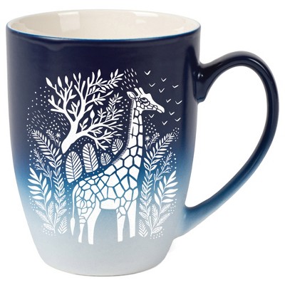 Elanze Designs 12 Ounce Two Toned Ombre Ceramic Tea Coffee Cup Mug Blue White Floral Safari Giraffe
