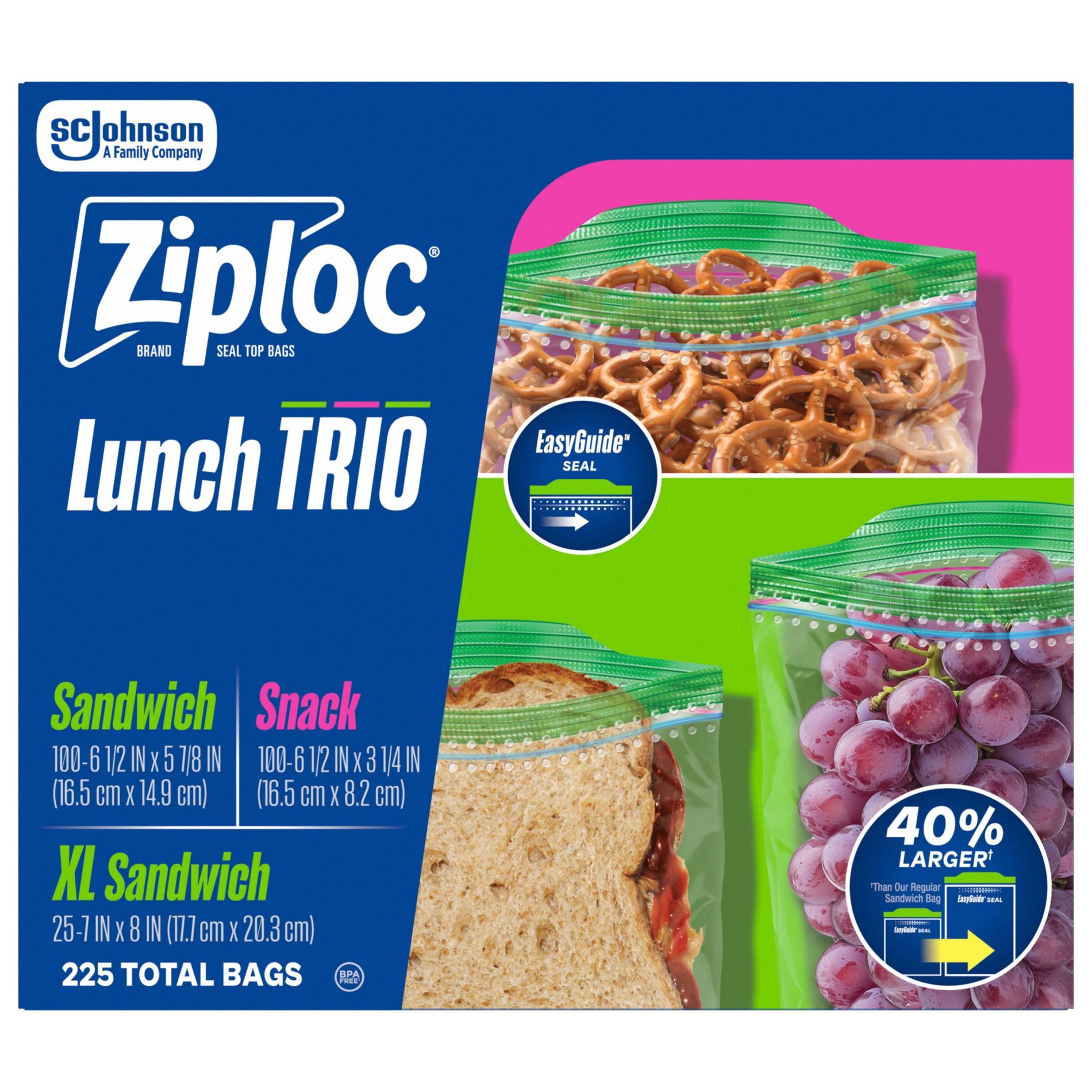 Ziploc Lunch Trio Sandwich - Snack Bags - XL - 225ct