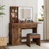 LED Makeup Vanity Desk Set, Lighted Mirror, Charging Station&Stool, Storage Cabinet - 4 of 4