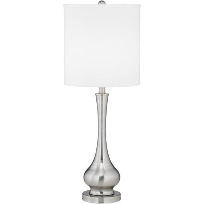 Tall Silver Gourd Table Lamps with White Drum Shades, Set of 2