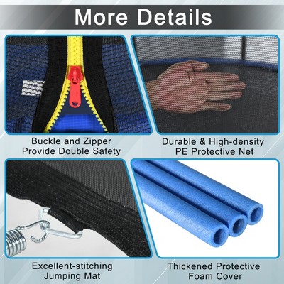 14 ft Black and Blue Outdoor Trampoline with Safety Net and Ladder
