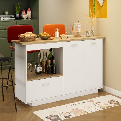 FUFU&GAGA White Kitchen Island Cart Open Shelves Bar Table Buffet