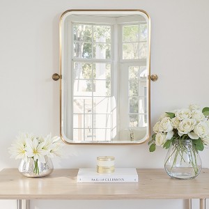 MAYEERTY Hanging Mirror Iron Rounded Corner Rectangle Gold Rotating Hardware 31x23x2in - 1 of 4