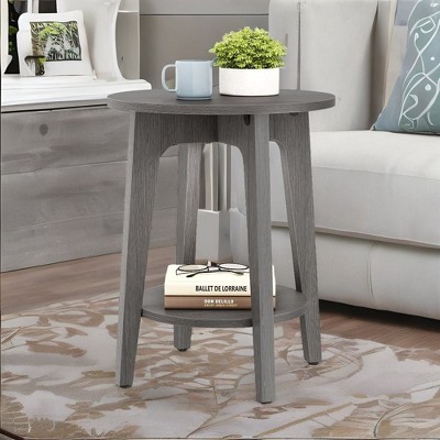 Round Side Table with Lower Shelf, End Table for Small Spaces, Nightstand