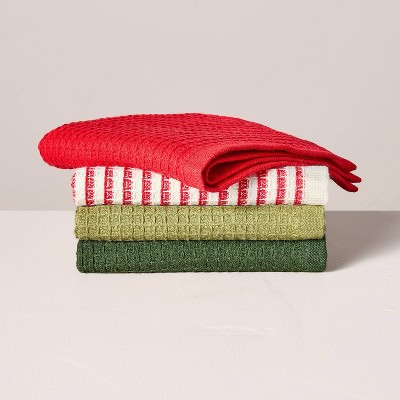 4pk Waffled Cotton Christmas Dishcloth Set - Hearth & Hand™ with Magnolia