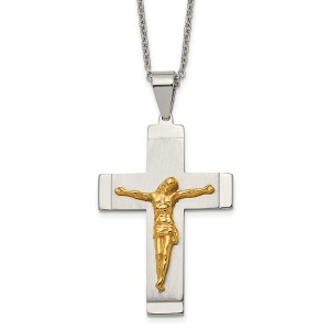 Black Bow Jewelry Stainless Steel & Gold Tone Plated Large Crucifix Necklace, 20 Inch - 1 of 4