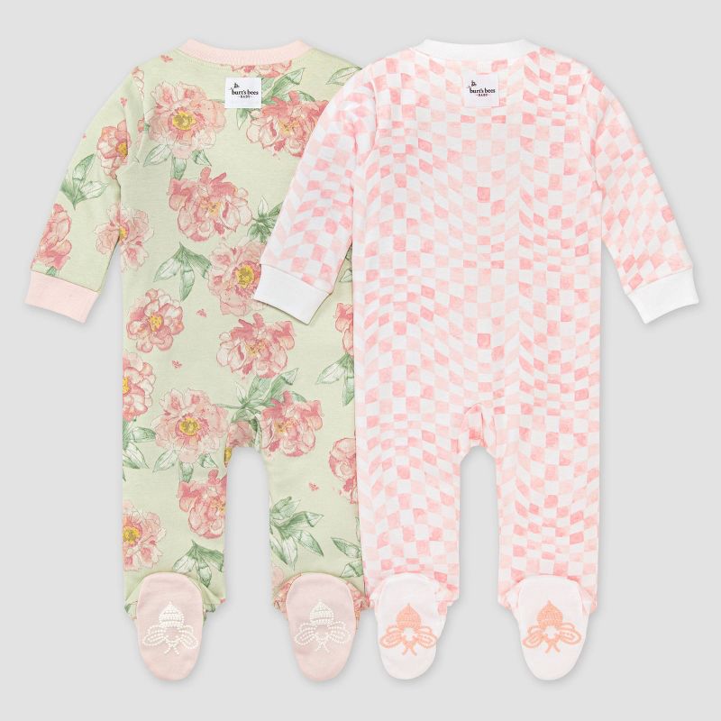 Burt's Bees Baby® Girls' 2pk Floral & Wavy Sleep N' Play - Pink/Light Green, 2 of 3