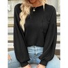 Women's Long Sleeve Knit Top Back Cutout Side Pocket Round Neck Casual Loose Sweater Tops - 2 of 3