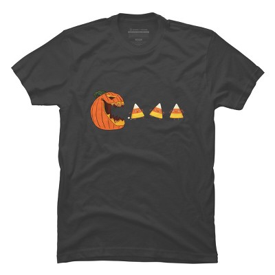 Men's Design By Humans Halloween Gamer Pumpkin Eating Candy Corn By rawresh6 T-Shirt