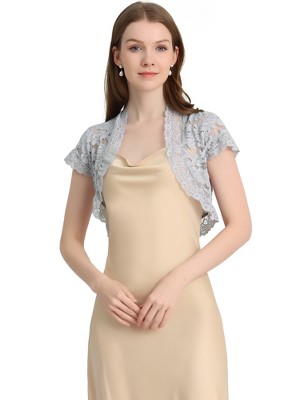 INSPIRE CHIC Women's Elegant Short Sleeve Sheer Floral Lace Shrug