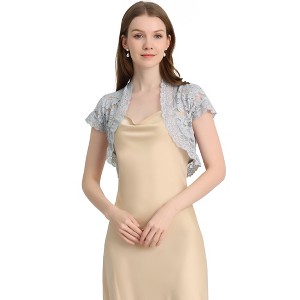 INSPIRE CHIC Women's Elegant Short Sleeve Sheer Floral Lace Shrug - 1 of 4