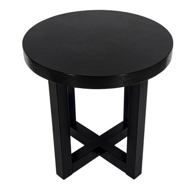 Black Round Solid Wood Accent Table with Cross Base, 22" Diameter
