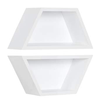 Kate and Laurel Camellia Hexagon MDF Accent Shelf, 2 Piece, White