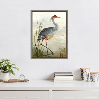 Grey Heron Framed Canvas Wall Art with Graywash Frame