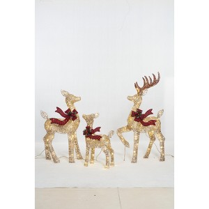 Everstar SET OF 3 UL RANDOM TWINKLE LED RATTAN LOOK DEER FAMILY SCULPTURE, Gold - 1 of 4