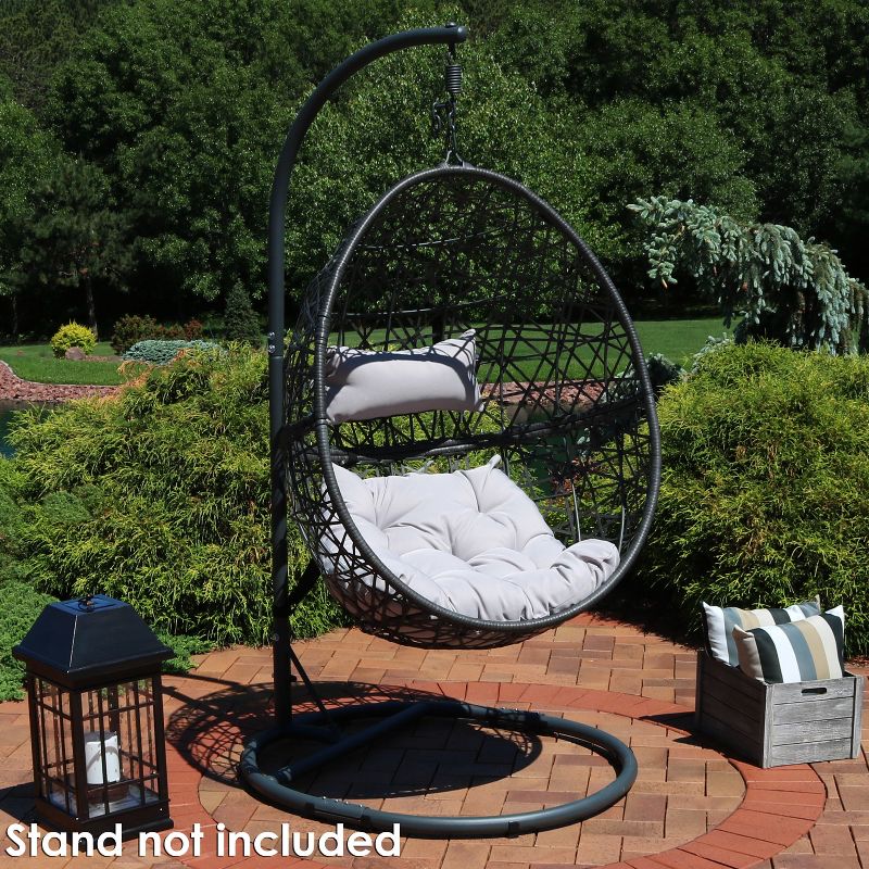 Sunnydaze Outdoor Resin Wicker Patio Caroline Lounge Hanging Basket Egg Chair with Cushions - 2pc, 3 of 11