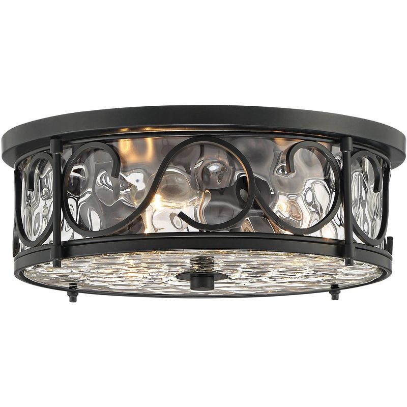 John Timberland Paseo Rustic Industrial Flush Mount Outdoor Ceiling Light Matte Black 6 1/4" Clear Hammered Glass Damp Rated for Post Exterior Barn, 5 of 8