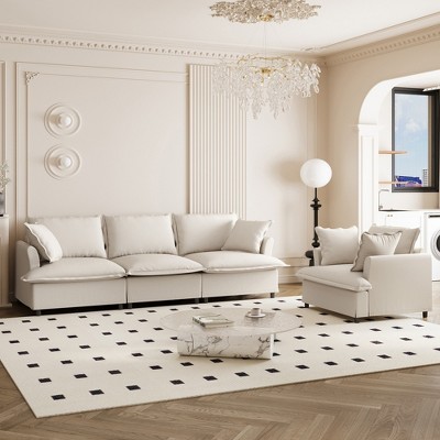 YOOCOZZ Chenille Upholstered Sectional Sofa with 3-Seat Sofa, Single Sofa and 4 Pillows