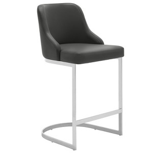 Bekrvio Bar Stools, 26” Counter Height with Back - Upholstered PU Leather/Velvet  Steel U-Shaped Base for Kitchen Counter Island - 1 of 4