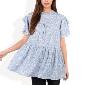 Anna-Kaci Women's Short Sleeve Babydoll Blouse with Ruffled Hemline and Loose Fit for Effortless Casual Style - 1 of 4