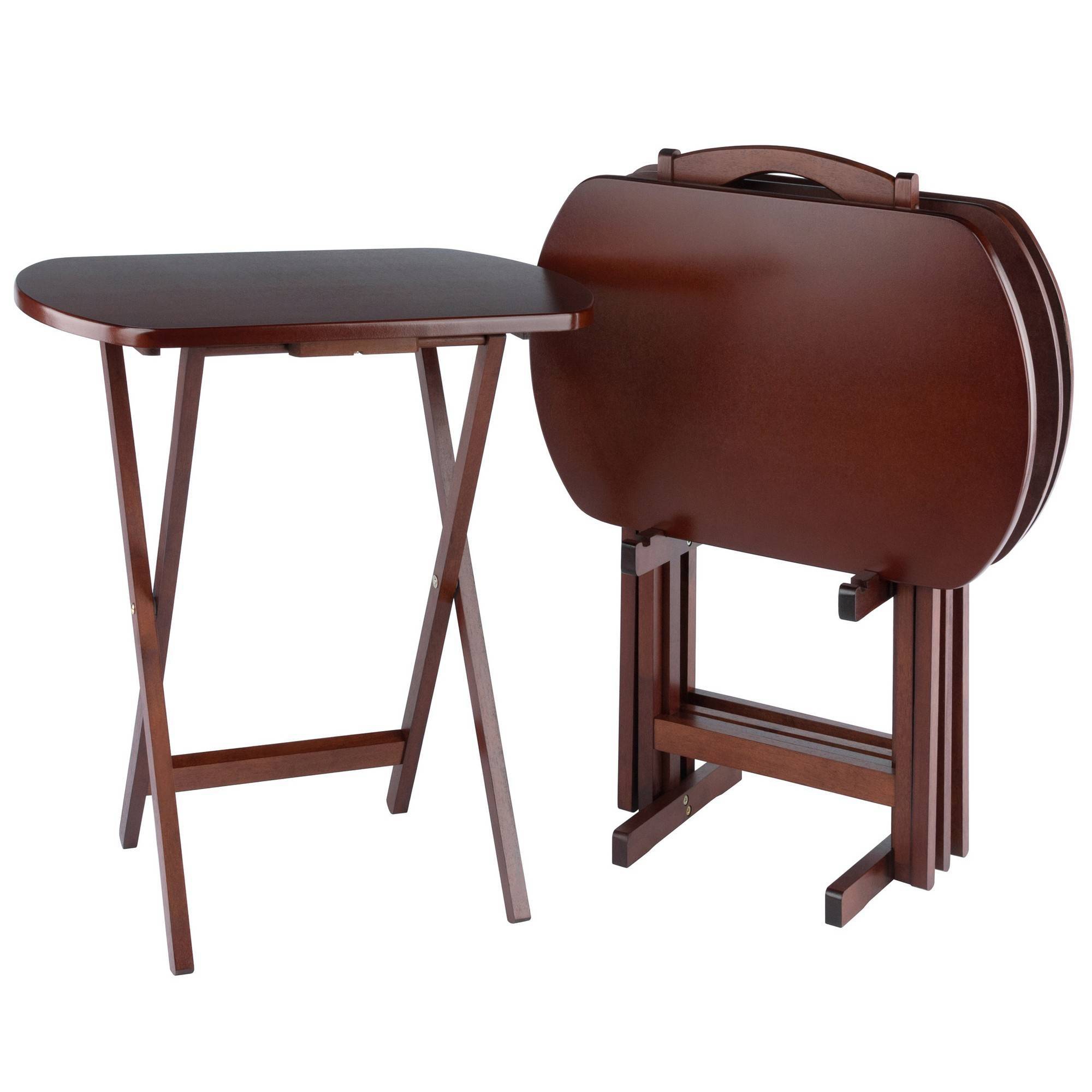 4pc Corbett Oversize Oblong Snack Table Set Antique Walnut - Winsome: Wood Folding Tables, TV Tray Set