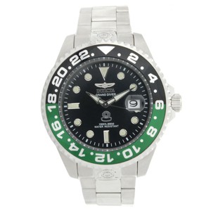 Invicta 21866 Men's Grand Diver Black & Green Accented Bezel Steel Bracelet Automatic Dive Watch - 1 of 4