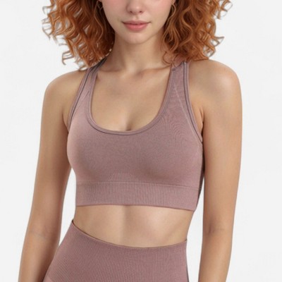 Anna-Kaci Active Women's Seamless Racerback Sports Bra with Ribbed Hem and Scoop Neckline for Medium Support