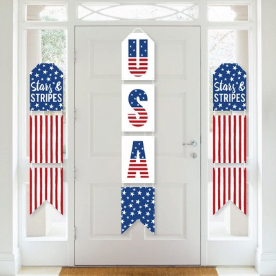 Big Dot of Happiness Stars & Stripes - Hanging Vertical Paper Door Banners - Memorial Day, 4th of July & Labor Day Wall Decor Kit - Indoor Door Decor