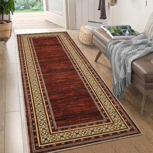 Modern 2'x6' Washable Area Rugs  Geometric Rugs for Living Room Bedroom Boys,Ultra Thin Non Slip Modern Large Accent Carpet Red - 1 of 4