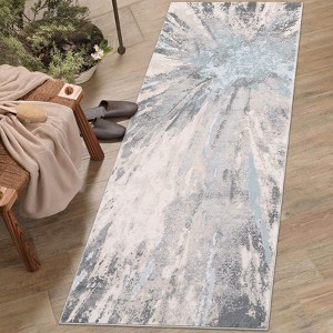 Washable Abstract Rug, Modern Low Pile Area Rug for Living Room, Bedroom, Nursery, Office, Non-Slip Neutral Farmhouse Distressed Floor Cover. - 1 of 4
