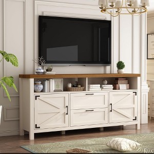 Farmhouse TV Stand for up to 55 Inch TV - Modern Entertainment Center with Barn Door, Wooden TV Console-Media Storage, White - 1 of 4