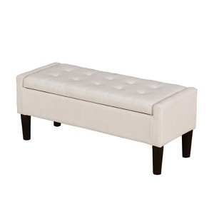 Pinmoco 42" Linen Storage Bench, Tufted Upholstered Entryway Bench with Safety Hinge for Bedroom and Living Room - 1 of 4
