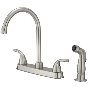 Double Handles 4 Holes Standard Kitchen Faucet Sink With Side Sprayer - 1 of 4