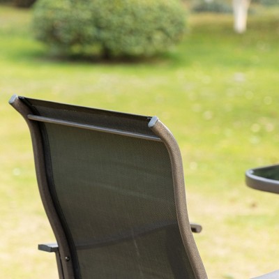 Café-Style Swivel Patio Bar Chair Set in Black Sling Fabric