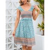 Clearlove Women's Summer Floral V Neck Flutter Sleeve Bohemian Smocked Casual Swing Mini Dress - 2 of 4