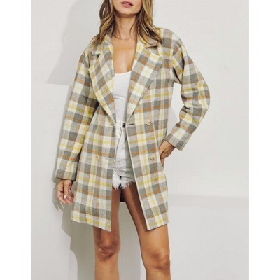 Women's DOUBLE-BREASTED OVERSIZED CHECKED COAT - J.NNA