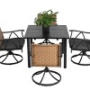 Outdoor Patio Dining Set, 5 Pcs Wicker Dining Set with Swivel Chairs and Table, Swivel Chairs with Steel Frame and Cushions-Coolbibila - 3 of 4