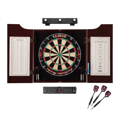 Viper League Sisal Dartboard Cabinet with Shadow Buster Dartboard Lights and Laser Throw Line