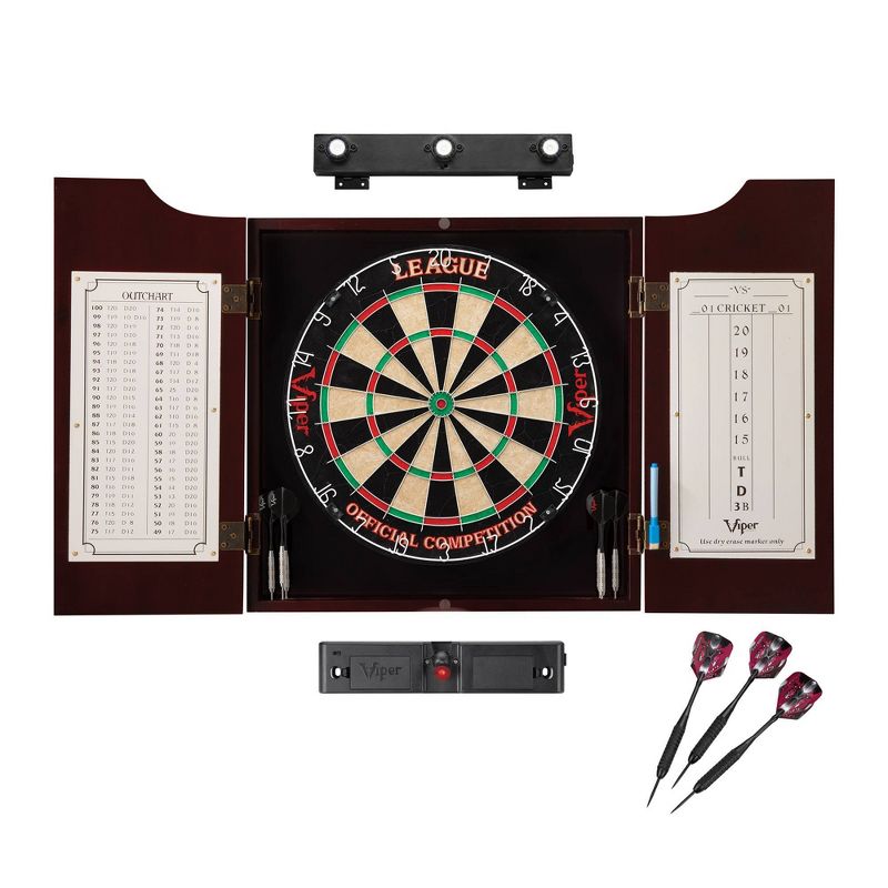 Viper League Sisal Dartboard Cabinet with Shadow Buster Dartboard Lights and Laser Throw Line, 1 of 7