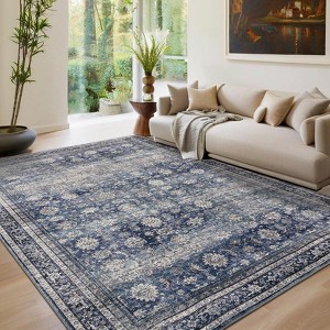 Washable Hallway Runner Rug, Vintage Oriental Floral Low Pile Carpet, Non-Slip & Stain Resistant - 1 of 4