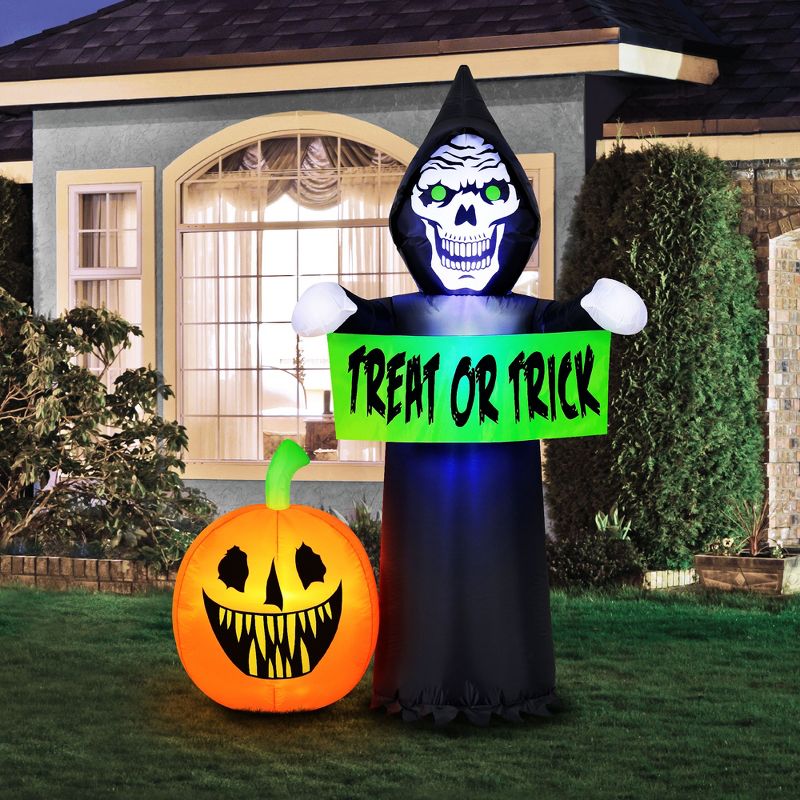 Occasions 5.5' INFLATABLE REAPER AND PUMPKIN SCENE, 5.5 ft Tall, Multicolored, 2 of 6