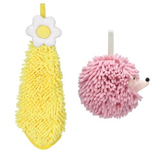 REGALWOVEN 2 Packs Chenille Hand Towel Flower and Cute Cartoon Hanging Hand Towel for Bathroom 6" x 15"/7" x 7" - 1 of 4