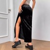 Coolmee Women's Maxi Skirt High Waist Bodycon Velvet Side High Slit Cocktail Party Long Skirt - 4 of 4