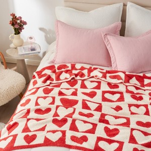 Snuggle Sac Love Heart Throw Blanket Soft Knitted Blanket Cozy Decorative Throw, Valentine’s Romantic Gifts 50x60 inches - 1 of 4