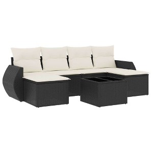 vidaXL Garden Sofa Set Black PE rattan, Powder-coated steel, Tempered glass - 1 of 4